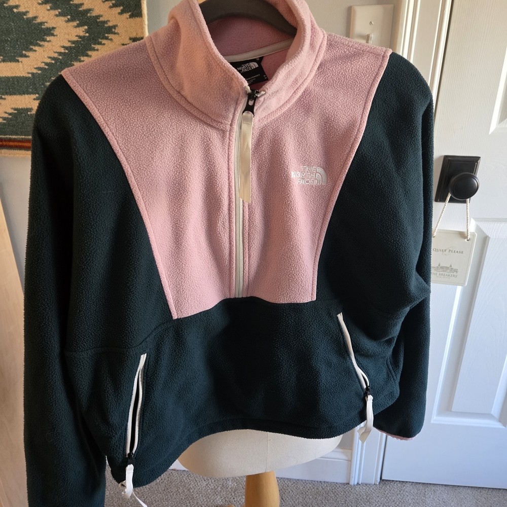 The North Face Pink Green Fleece Cropped Jacket Sweatshirt Women's Size Medium